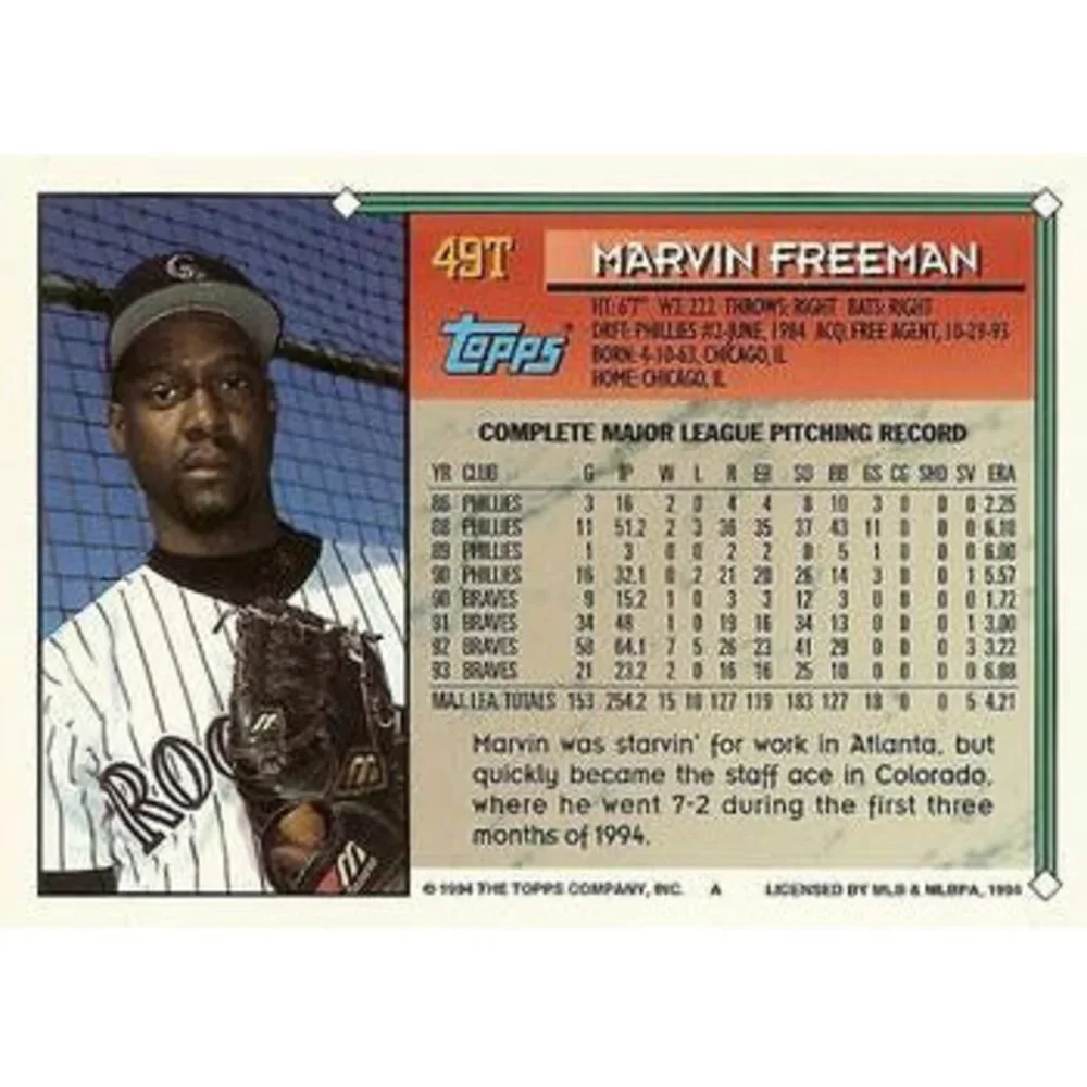 1994 Topps Traded Marvin Freeman 49T Colorado Rockies